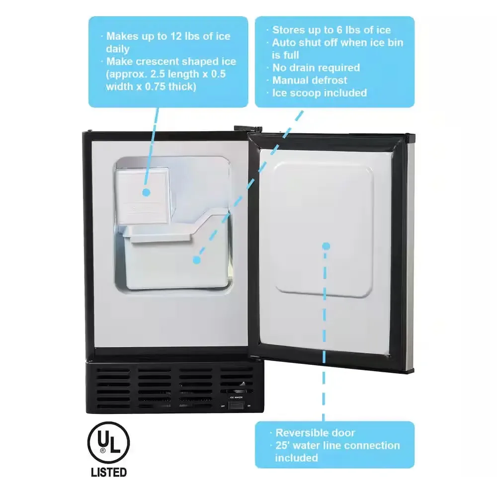 12 Lbs. Under-Counter Freestanding Ice Maker in Stainless Steel