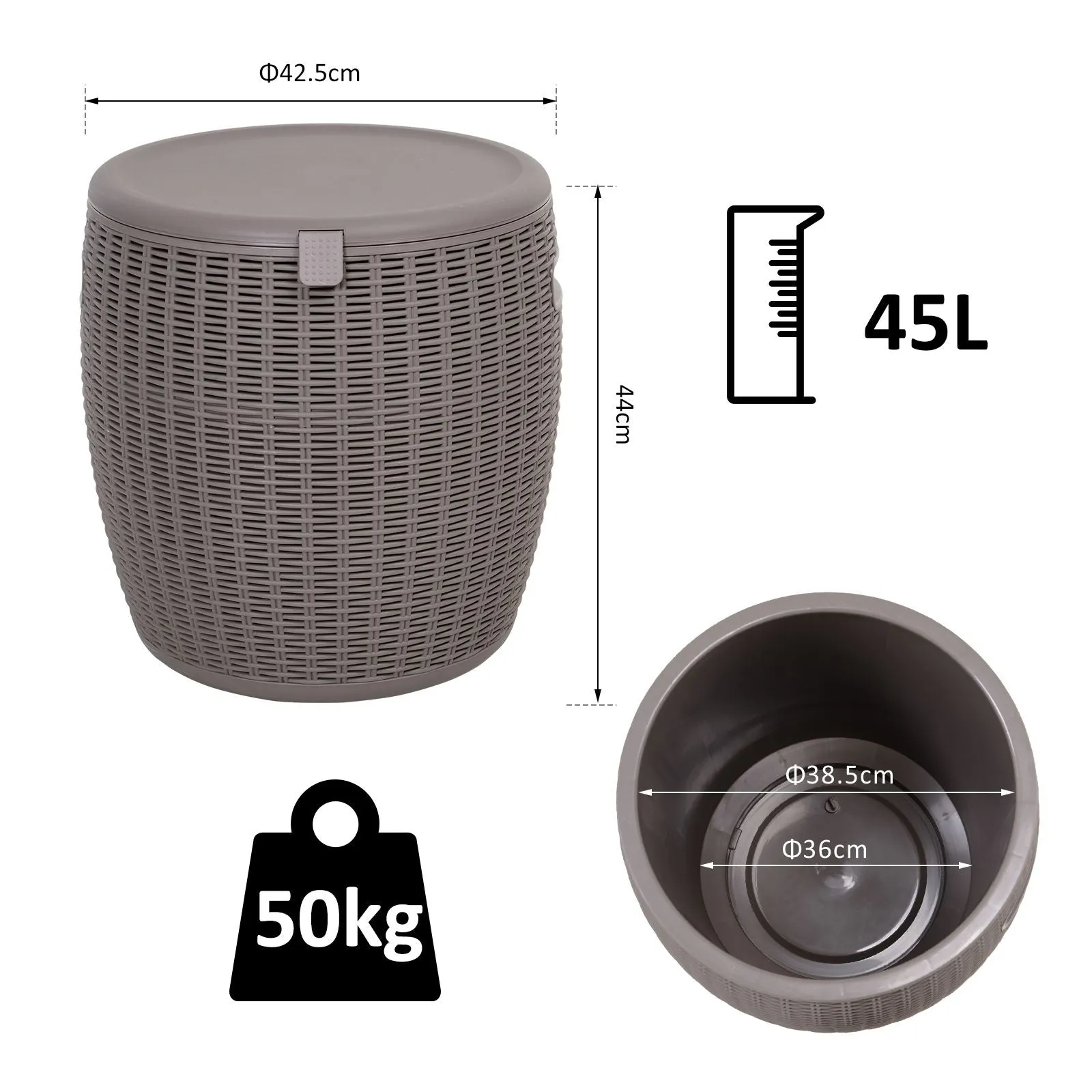 45L Outdoor Rattan-Effect Lift-Top Ice Cooler Table Grey