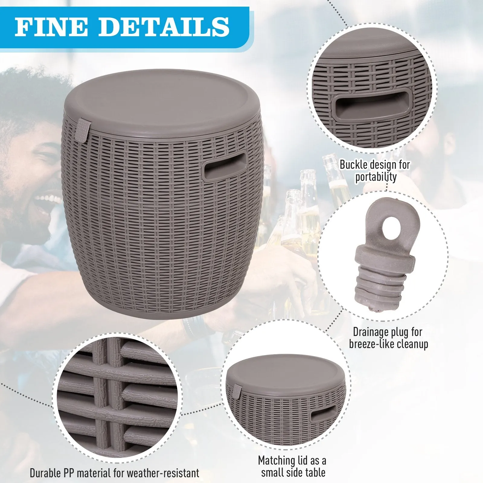 45L Outdoor Rattan-Effect Lift-Top Ice Cooler Table Grey