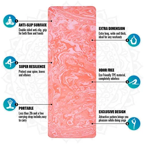 AIMERDAY Non Slip Yoga Mat Eco Friendly TPE Exercise Mat Premium Print 1/4 Inch Thick High Density Lightweight Pilates Mat with Carrying Strap for Floor Workout, Fitness & Hot Yoga 72" x 24"