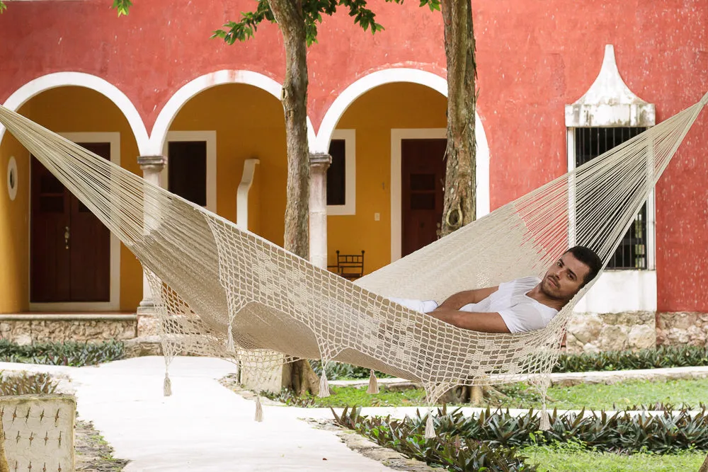 Deluxe Outdoor Cotton Mexican Hammock Queen Size - Cream Colour