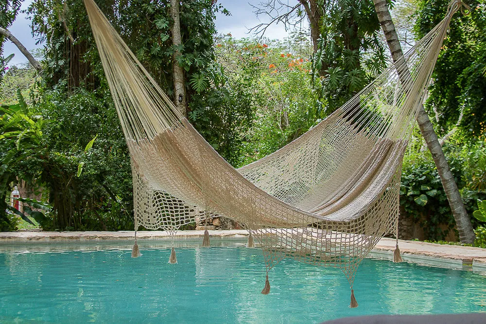 Deluxe Outdoor Cotton Mexican Hammock Queen Size - Cream Colour