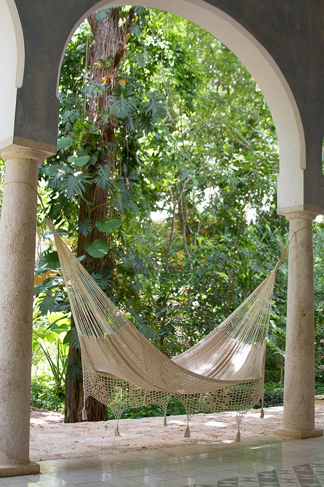 Deluxe Outdoor Cotton Mexican Hammock Queen Size - Cream Colour