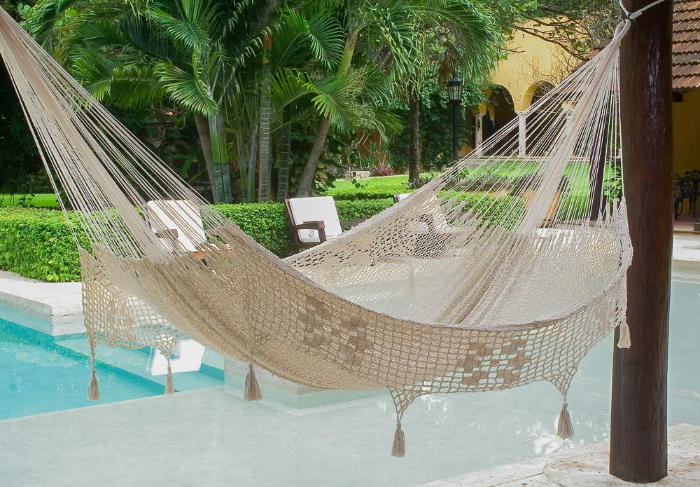 Deluxe Outdoor Cotton Mexican Hammock Queen Size - Cream Colour