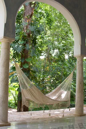 Deluxe Outdoor Cotton Mexican Hammock Queen Size - Cream Colour
