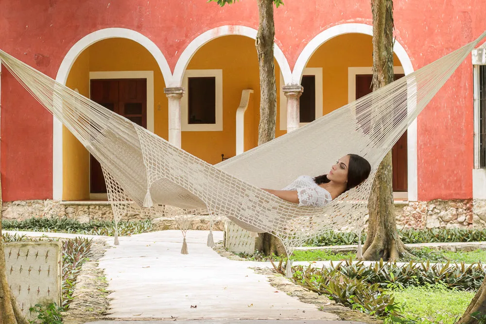 Deluxe Outdoor Cotton Mexican Hammock Queen Size - Cream Colour