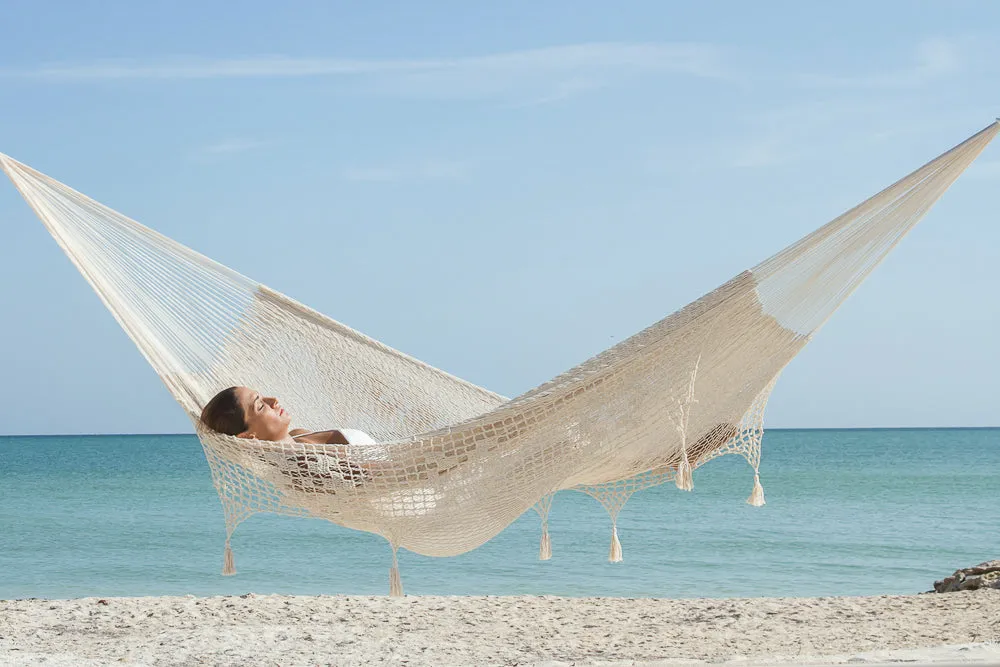 Deluxe Outdoor Cotton Mexican Hammock Queen Size - Cream Colour