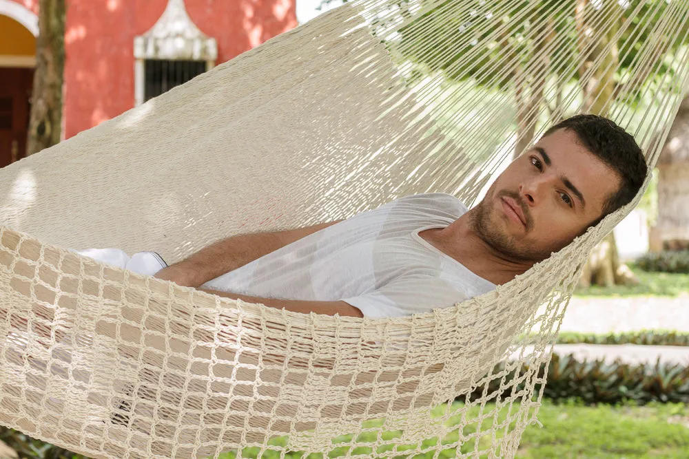Deluxe Outdoor Cotton Mexican Hammock Queen Size - Cream Colour