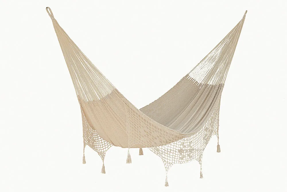 Deluxe Outdoor Cotton Mexican Hammock Queen Size - Cream Colour