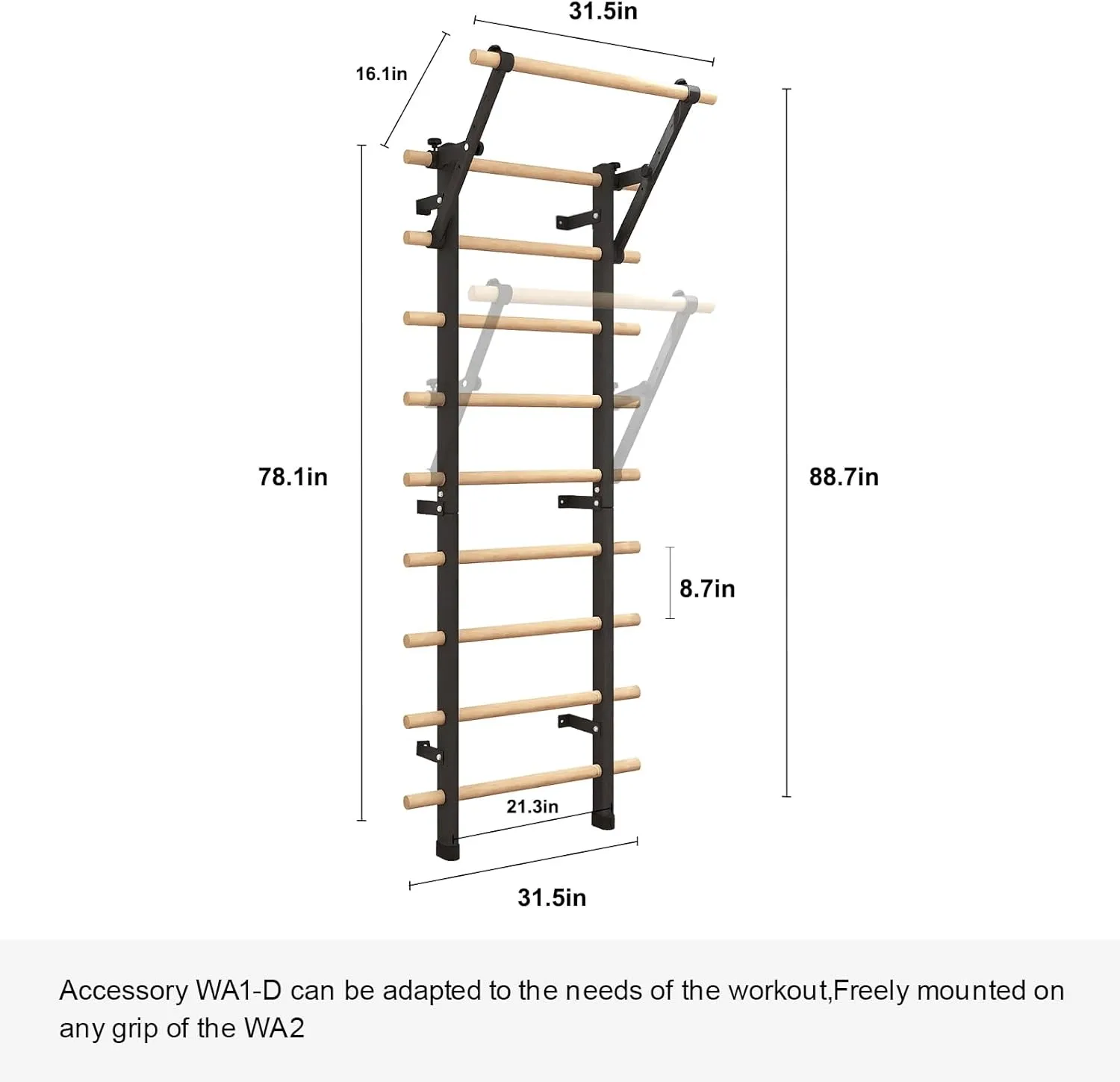 DHT WA1-D Pull Up Bar Assembly for WA2 Stall Bars Training Home Gym