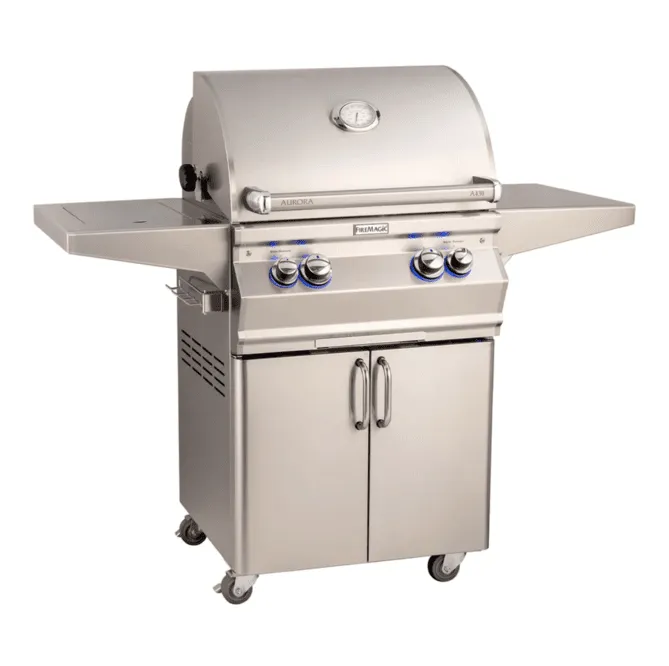 Fire Magic Aurora A430s 24-Inch Propane Gas Freestanding Grill w/ Flush Mounted Single Side Burner, Backburner, Rotisserie Kit and Analog Thermometer - A430S-8EAP-62