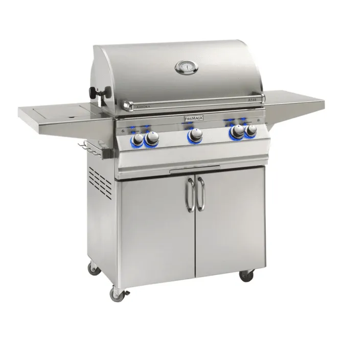 Fire Magic Aurora A540S 30-Inch Natural Gas Freestanding Grill w/ 1 Sear Burner, Flush Mount Single Side Burner, Backburner, Rotisserie Kit and Analog Thermometer - A540S-8LAN-62