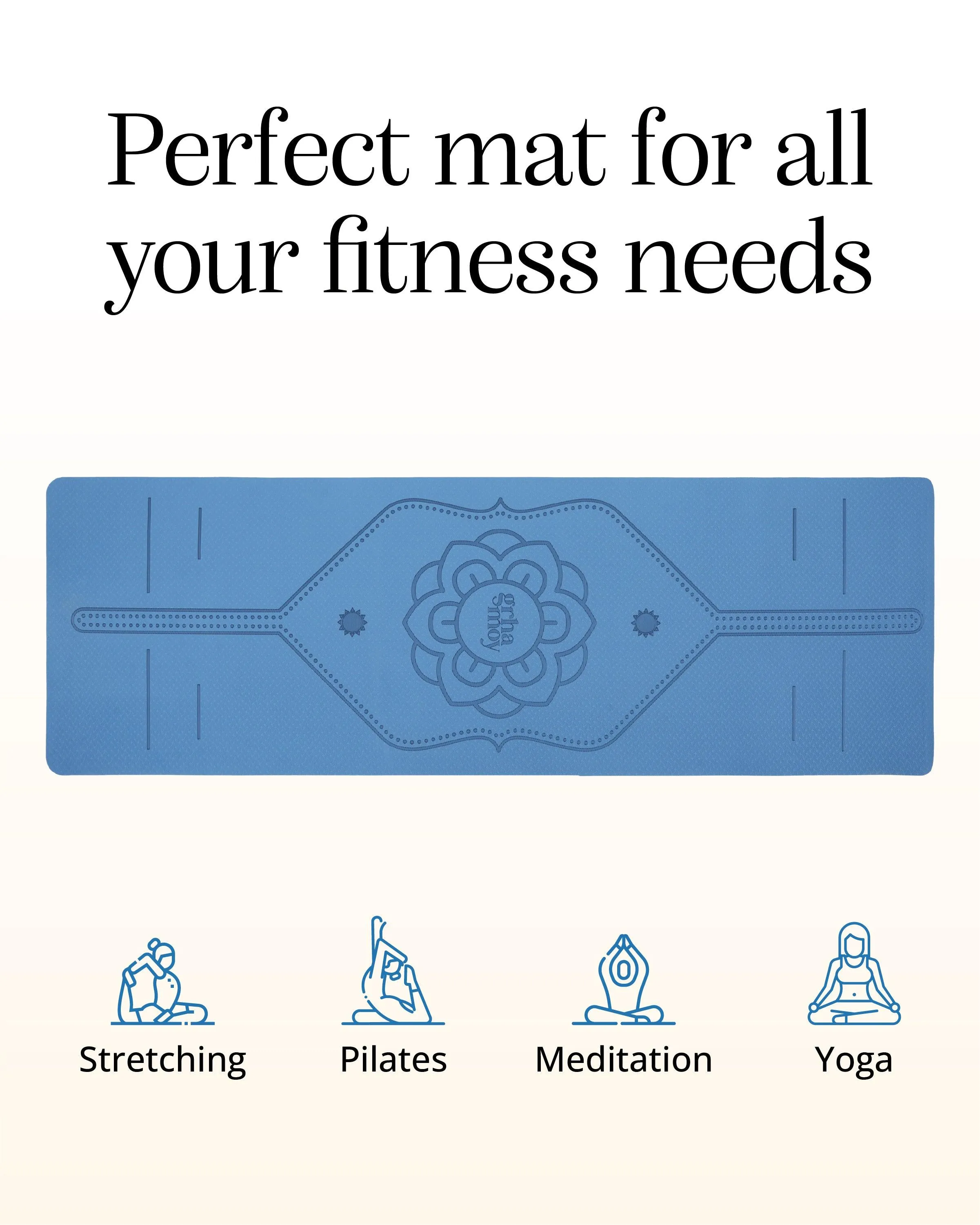Grhamoy TruAlign Blue Mandala Rubber Yoga Mat | 6 mm Thick