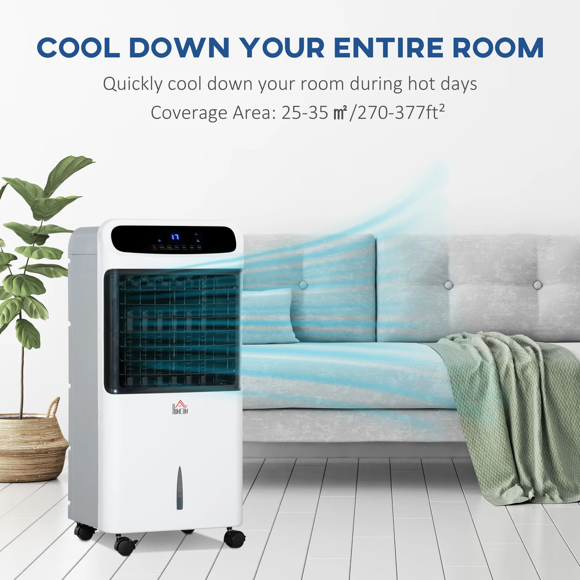 HOMCOM Mobile Air Cooler, Evaporative Ice Cooling Fan Humidifier Unit