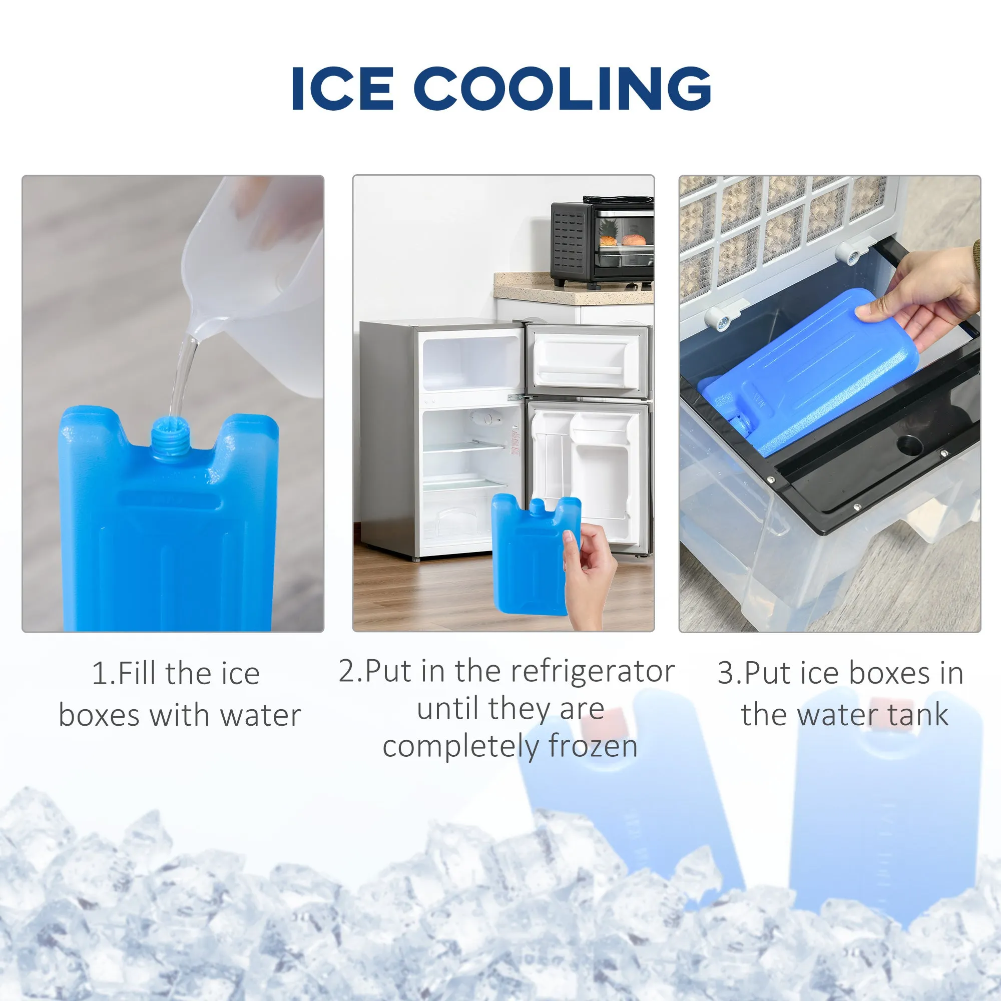 HOMCOM Mobile Air Cooler, Evaporative Ice Cooling Fan Humidifier Unit