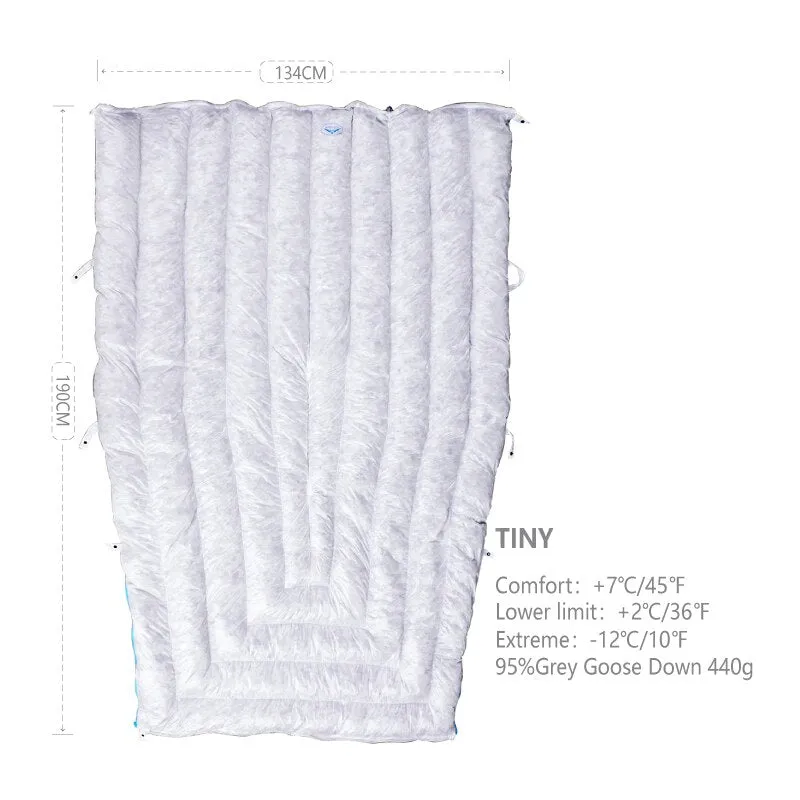 Tiny Wind Hard Ultralight Gray Goose Down 850fp Thermal Waterproof Envelope Camping Sleeping Bag