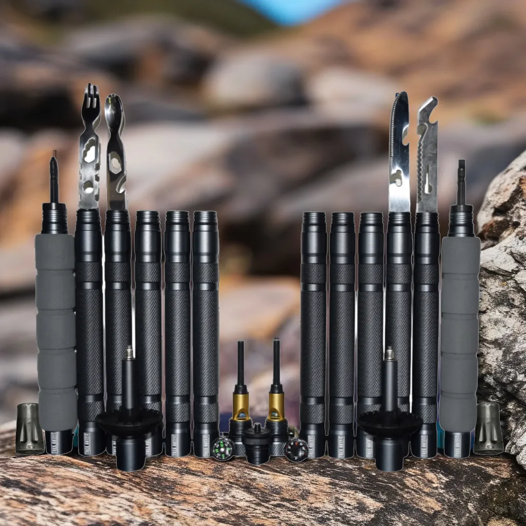 Trek Outfit 17-in-1 Tactical Trekking Poles with Survival Tools and Rubber Tips
