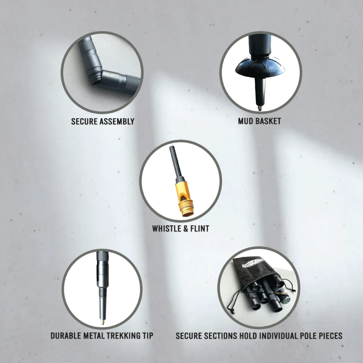 Trek Outfit 17-in-1 Tactical Trekking Poles with Survival Tools and Rubber Tips